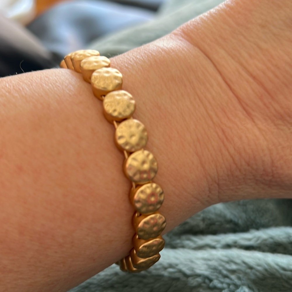 #19  Gold Tone Pounded Metal Bracelet * Call Out